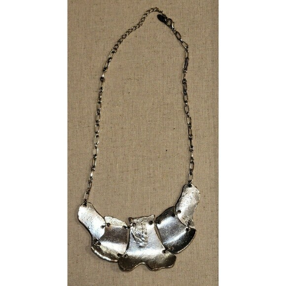 Vintage Signed Eben Chunky Abstract Faux Stone Design Bib Silver Tone Necklace - Picture 5 of 5